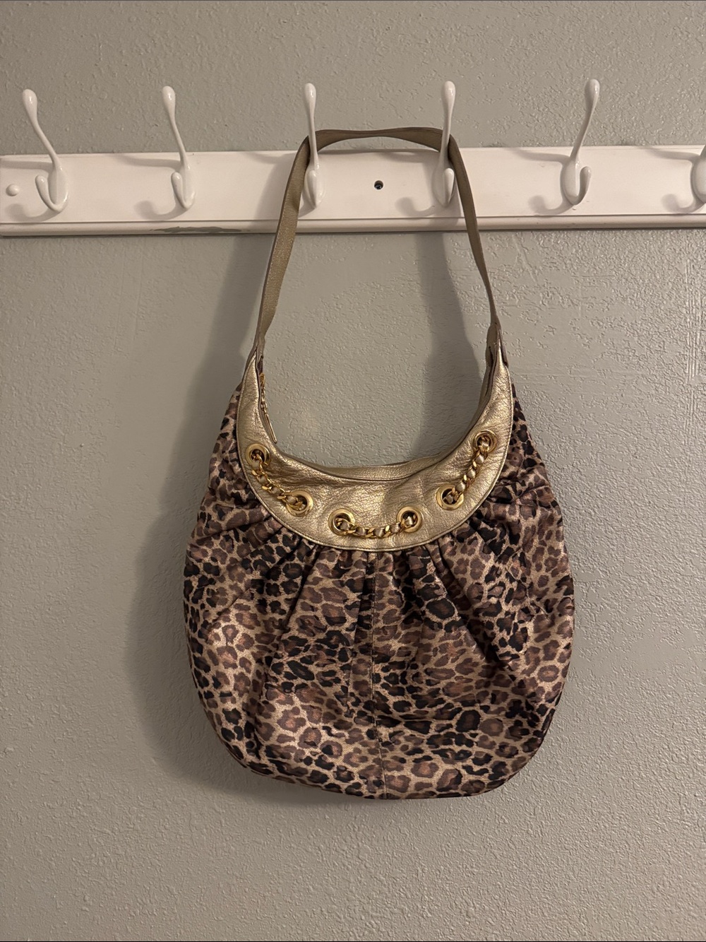 Stuart Weitzman Leopard Print Shoulder Bag with Gold Accent mint condition
